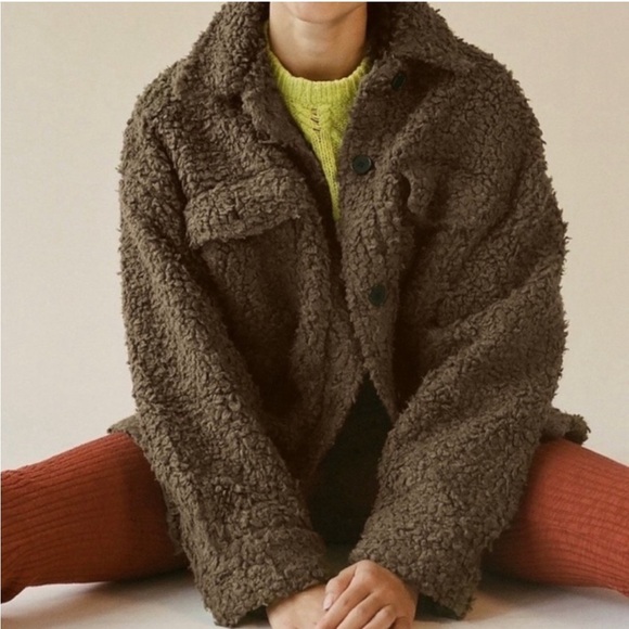 Urban Outfitters Palmer Sherpa Shirt Jacket Sweater Green Womens Small S - Picture 3 of 16